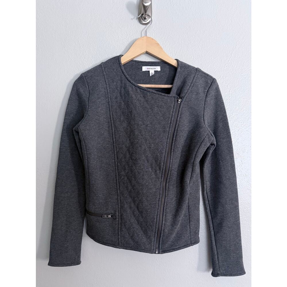 ATHLETA heather gray cotton blend quilted Belvedere asymmetrical moto jacket